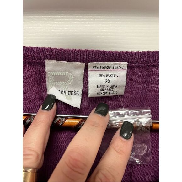 Roaman’s Plum Pearl Button Cardigan Sweater sz 2X NWT - Picture 5 of 6